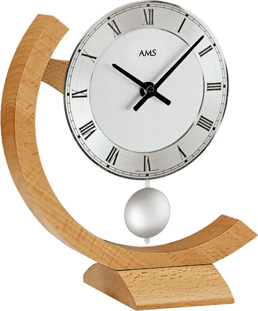 Horloge de table AMS 163 quartz avec pendule moderne bois hêtre et alu