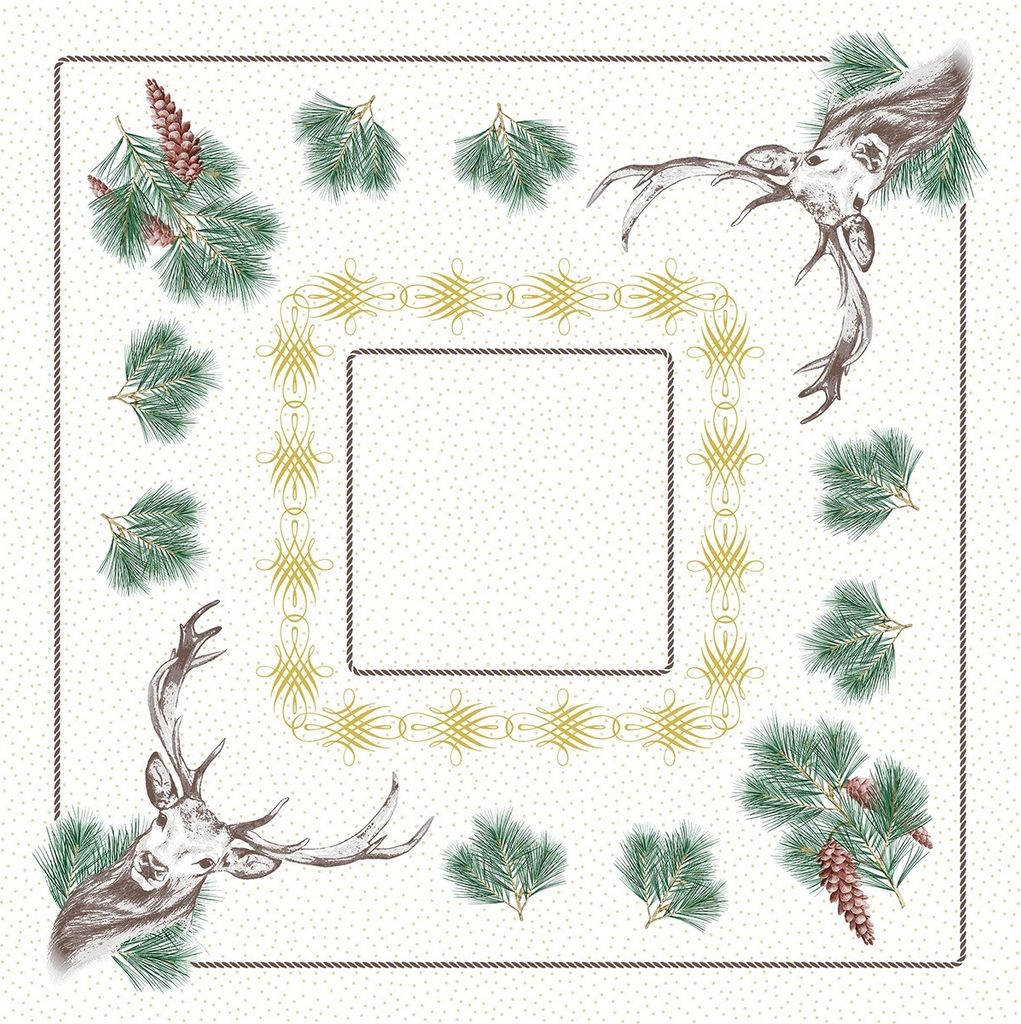 Airlaid Tischdecke Gustav, 80 x 80 cm, 20 Stück - Mank - Weihnachten Tannenzweige Tannenzapfen Hirsche