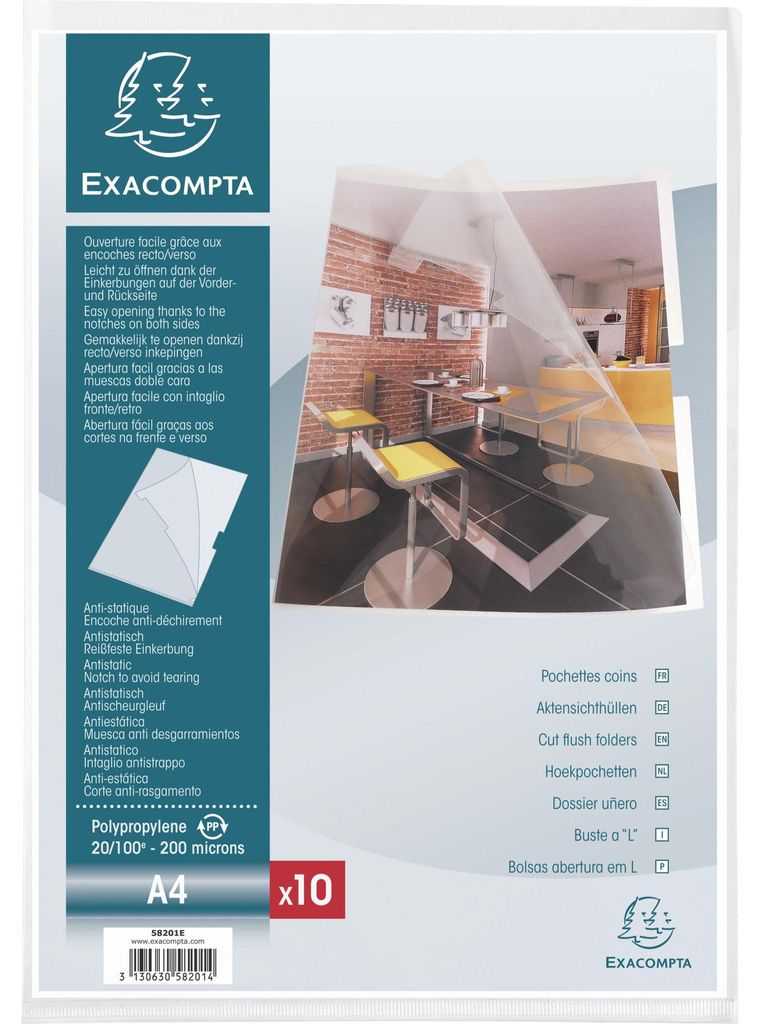 Exacompta 10x Pack 10 Aktensichthüllen PP 200µ +Einkerbung Produktbild 