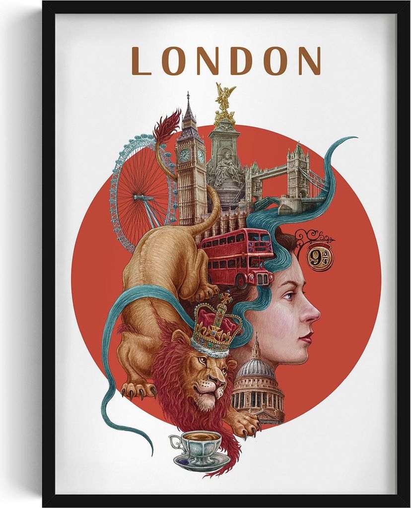 Bilderrahmen – Wandbild – Stadtbild – London – 50x70 cm – Schwarzer Rahmen – Dekoration – Modern – Kunst – Wohnzimmer – Schlafz...