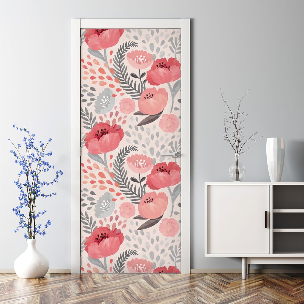 Dekorative Türposter selbstklebend Klebefolie Wandaufkleber Türaufkleber Shabby Mohnblume 85 x 200 cm
