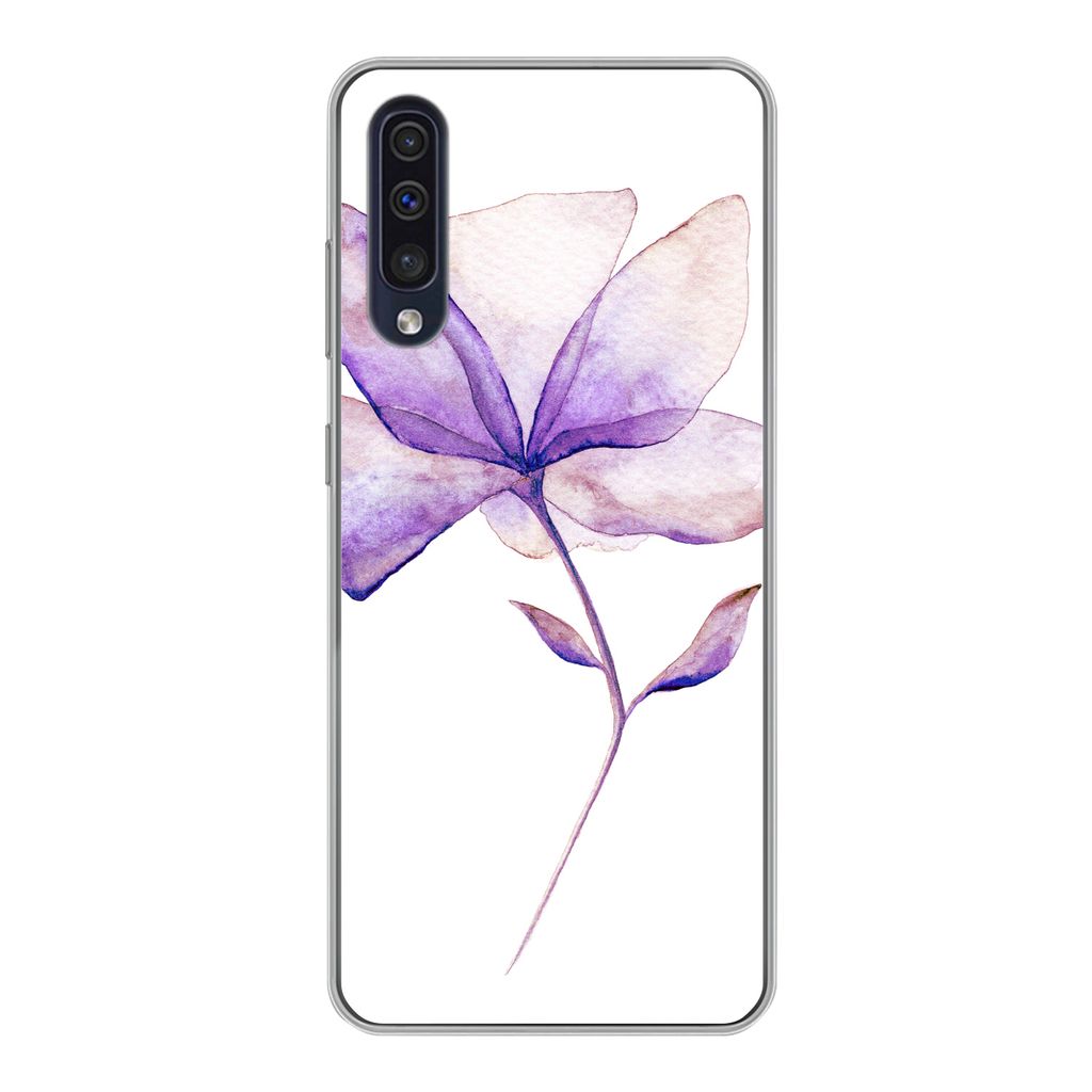 MuchoWow Handyhülle Schutzhülle Hülle für Samsung Galaxy A30s Blumen - Aquarell - Lila Silikon Softcase Handy Hülle - Karteninhaber