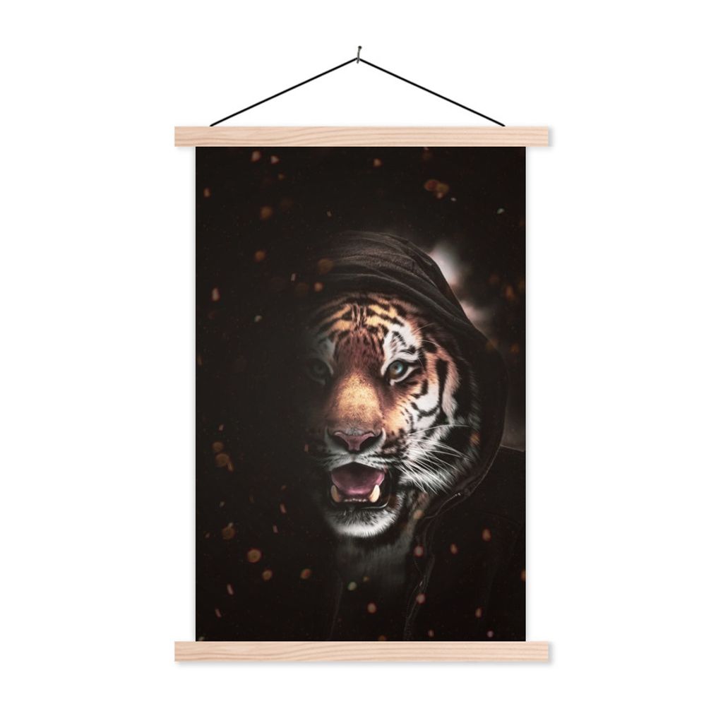 MuchoWow Textilposter Tiger - Schatten - Felinen 60x90 cm mit holzfarbenen Rahmen - Textil