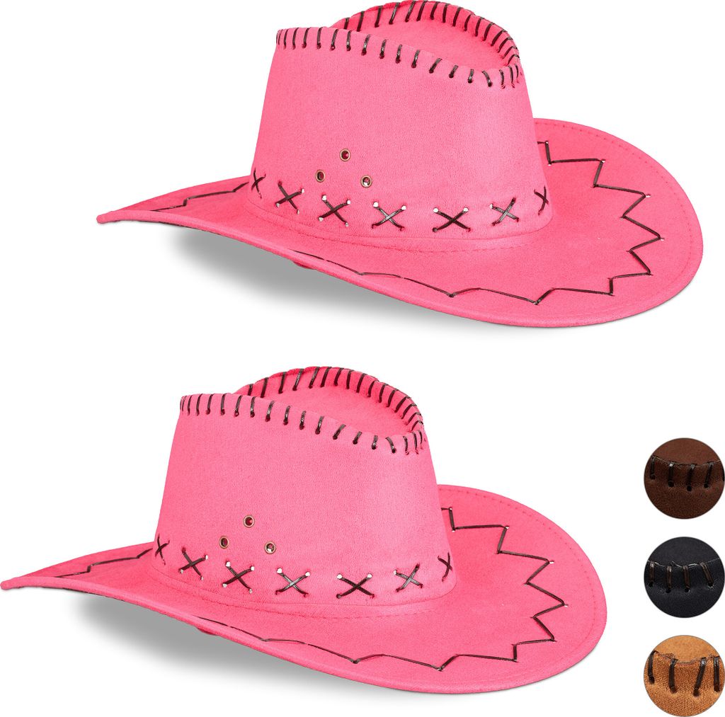 relaxdays 2 x Cowboyhut Fasching pink Produktbild 