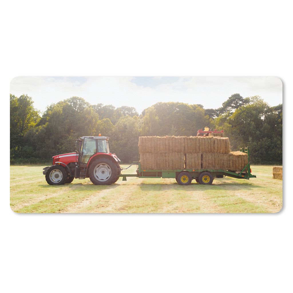 MuchoWow Schreibtischunterlage Traktor - Anhänger - Heu 80x40 cm - XXL Mauspad - Gaming Mauspad