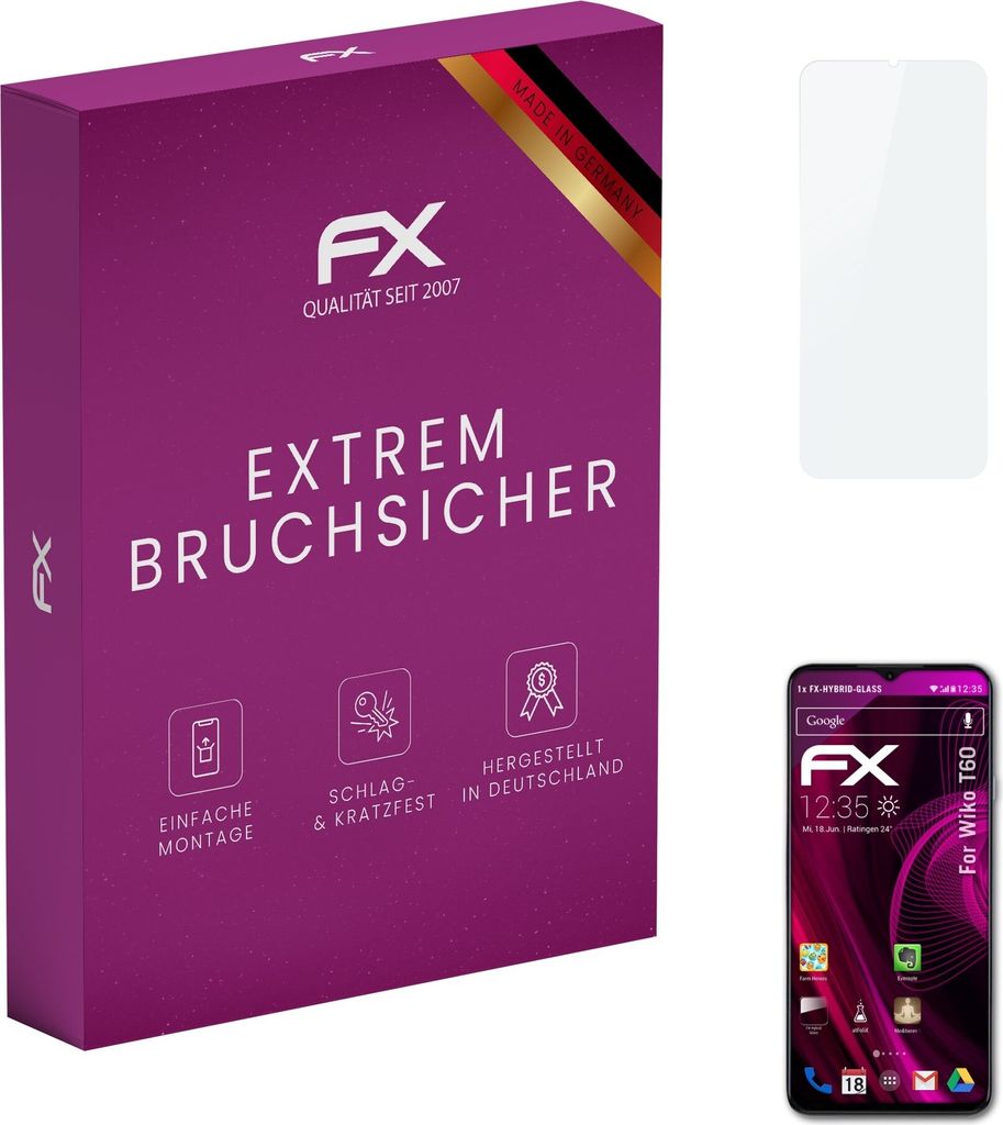 atFoliX FX-Hybrid-Glass Displayfolie kompatibel mit Wiko T60 Glasfolie
