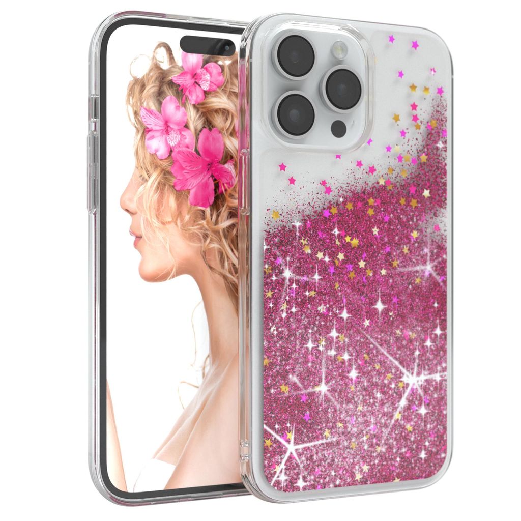 EAZY CASE - Glitzer Hülle kompatibel mit Apple iPhone 14 Pro Max Glitzer Schutzhülle, Soft Case, Backcover Transparent mit Motiv