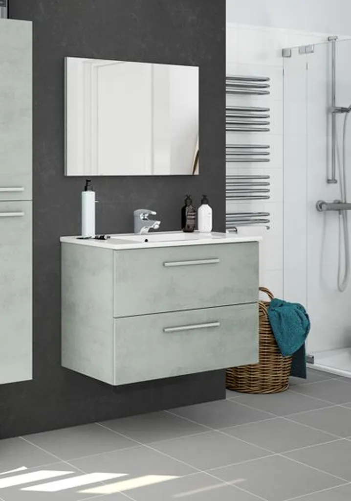 Meuble de Bain 80x57x45 Aruba Gris Béton Anthracite avec Miroir Design