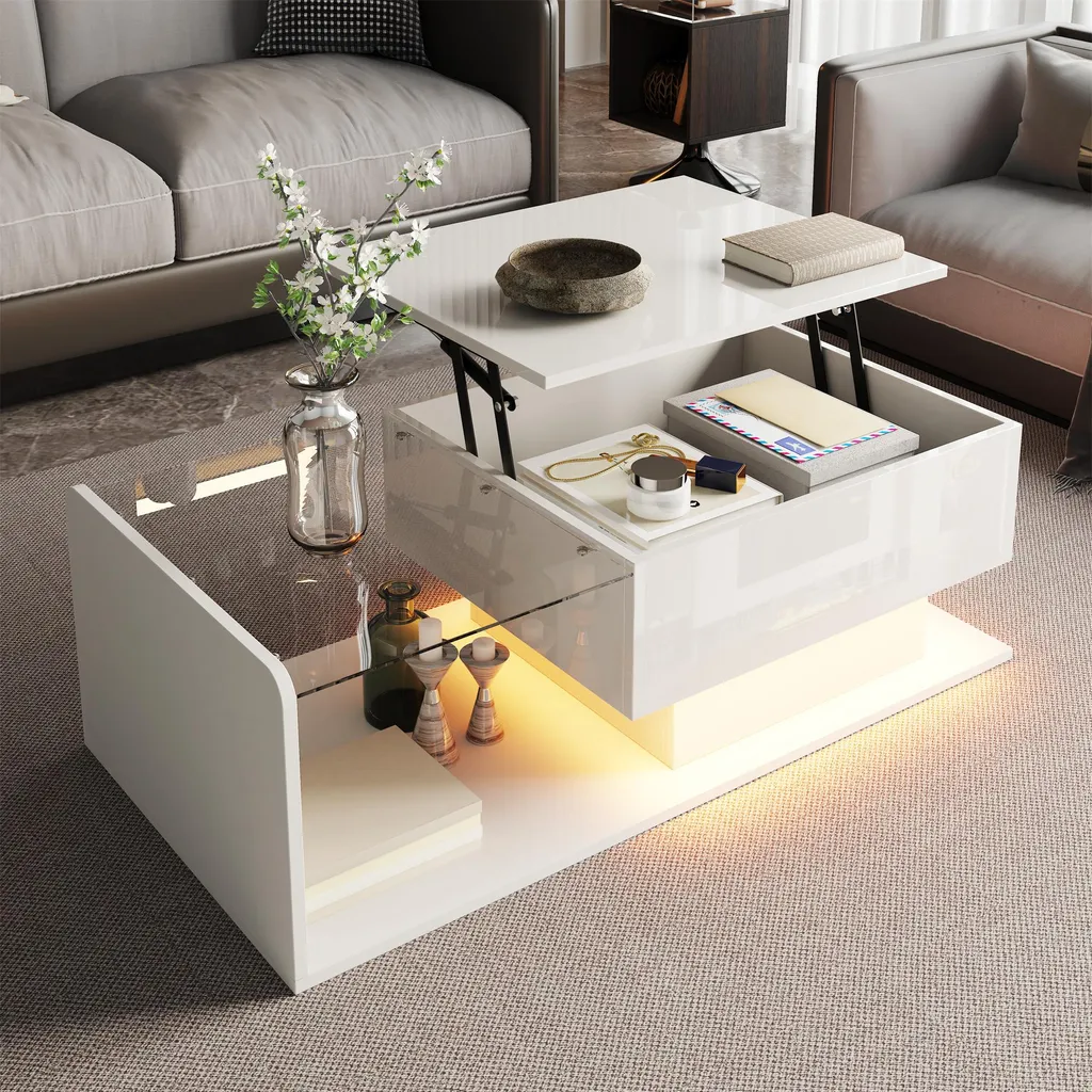 Tavolino Sweiko Lusso Accessibile: Bianco Lucido, Vetro e LED