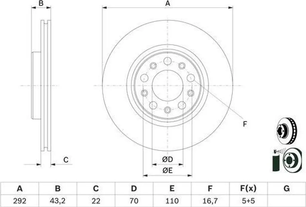 Disque de frein Bosch 0 986 479 D99 haute résistance Alfa Romeo 159