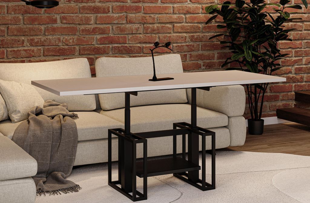 ENDO-Möbel Couchtisch Victoria, ausziehbar 110-170cm und höhenverstellbar (Kaschmir Beige)
