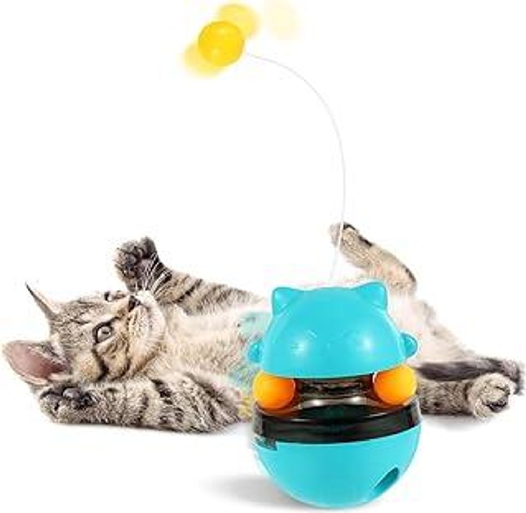Interaktives Katzenspielzeug Selbstbeschäftigung, 3 in 1 Katzen Spielzeug, Intelligenzspielzeug für Kitten, Katzen-Leckerli-Spender, Tumbler Katz...