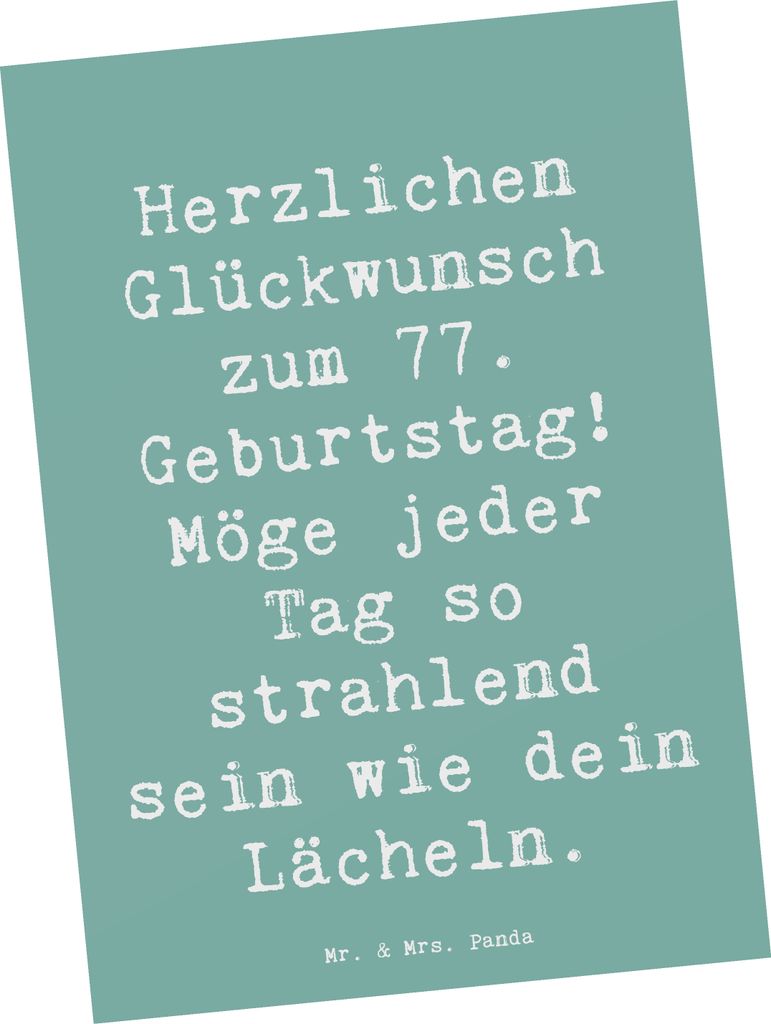 Mr. & Mrs. Panda Grußkarte Spruch 77. Geburtstag Strahlen - Meeresbrise - Geschenk, Erinnerungen, Happy Birthday, Postkarten, Ansichtskarte, Herzl...