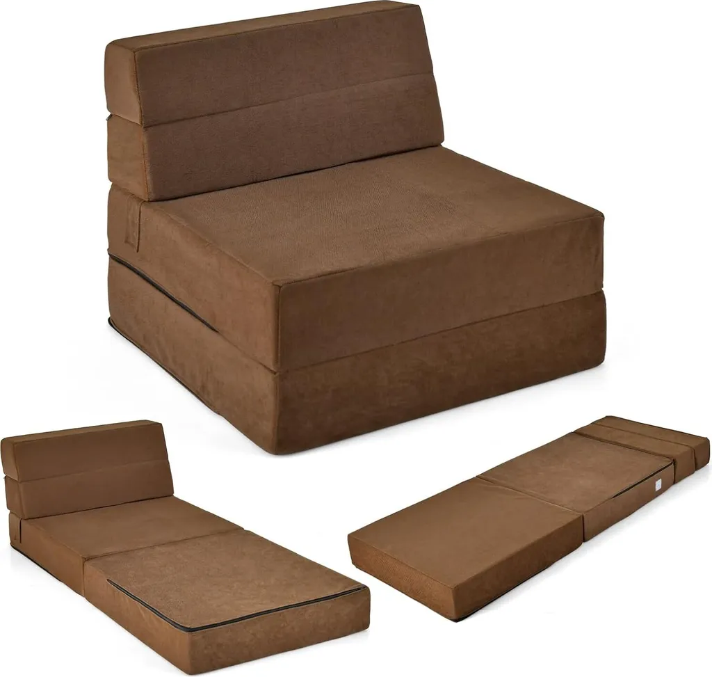 Canapé-lit pliable 3 en 1 Costway, matelas en mousse épaisse 190x71x15cm