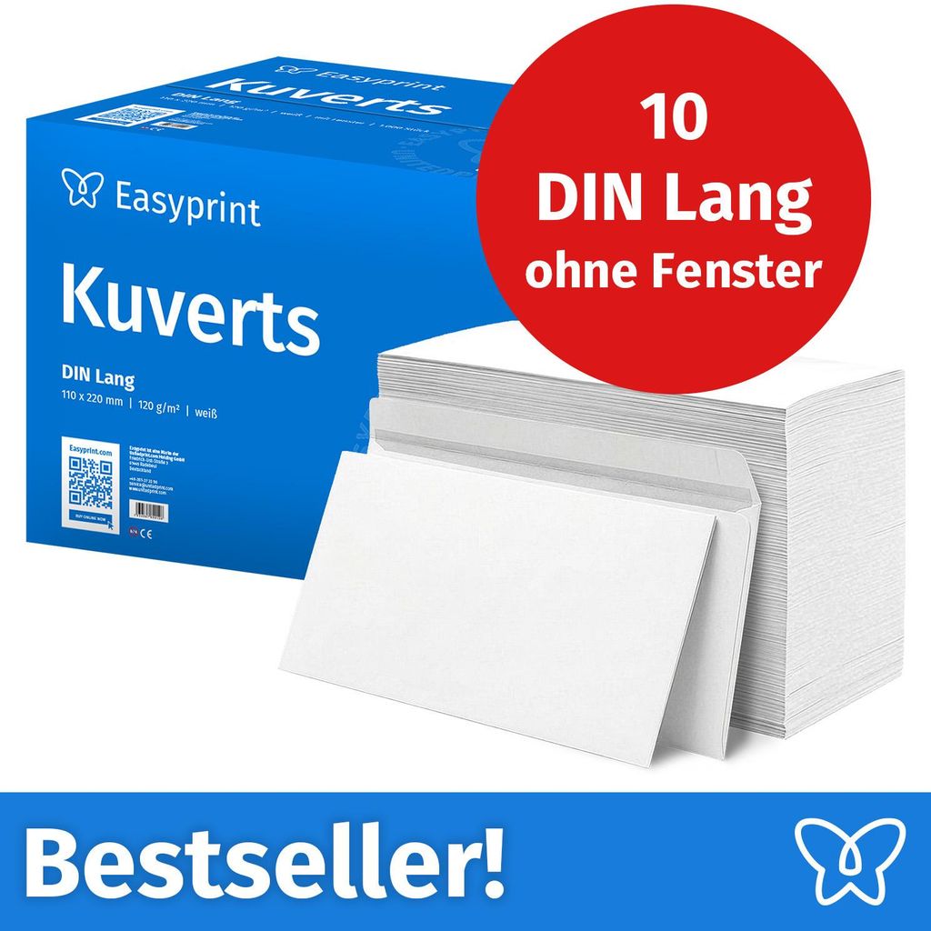 NOUVEAU : Easyprint Enveloppes sans fenêtre, format DL, non Image du produit 