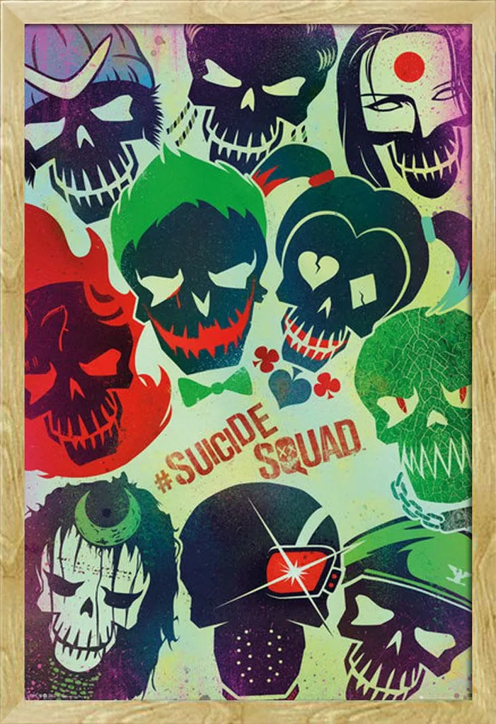 Poster DC Comics Suicide Squad sous Cadre MDF Shinsuke Hêtre avec Vitre