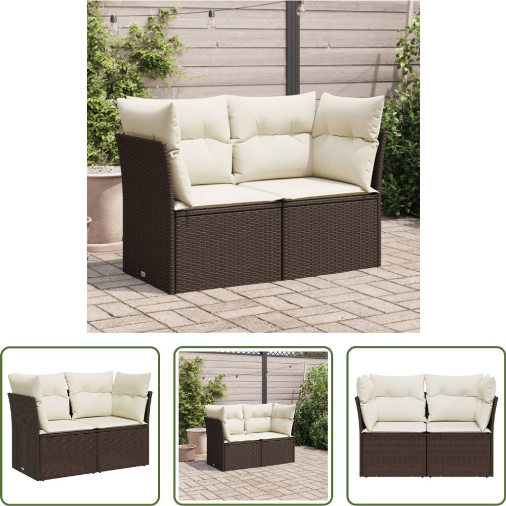 The Living Store Gartensofa mit Kissen 2-Sitzer Braun Poly Rattan