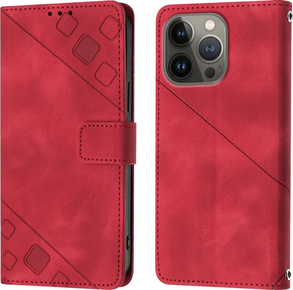 Custodia iPhone 13 Pro Rosso Glamour: Portafoglio in Rilievo e Stand