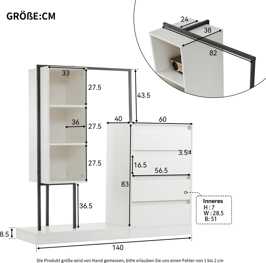 Meuble de rangement polyvalent penderie et commode pour chambre blanc - 4