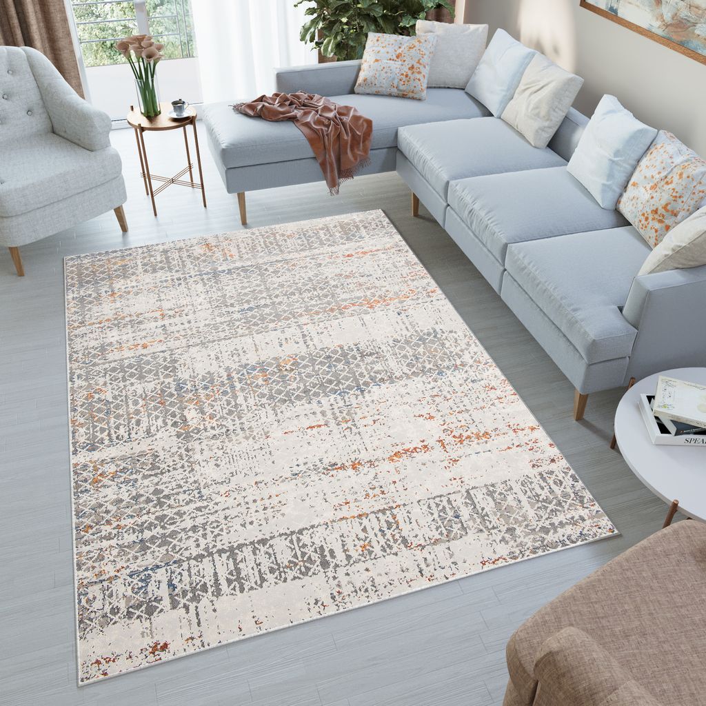 Teppich Kurzflor Wohnzimmer Schlafzimmer Grau Modern Meliert Design Vintage 200 x 300 cm
