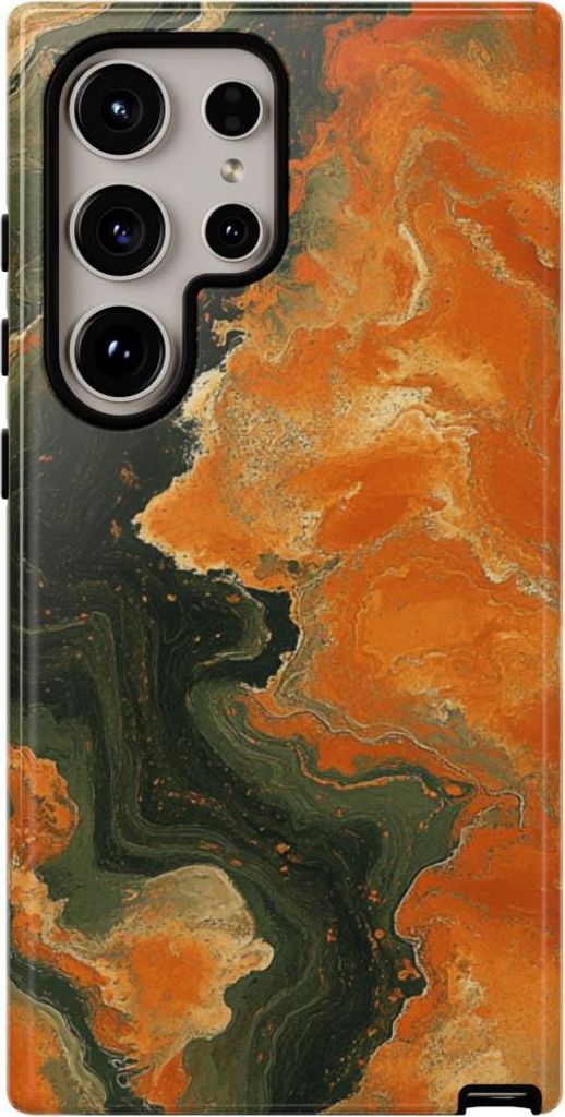 Abstraktes Muster in Orange und Olivgrün – Hülle Kompatibel mit Galaxy S24 Ultra