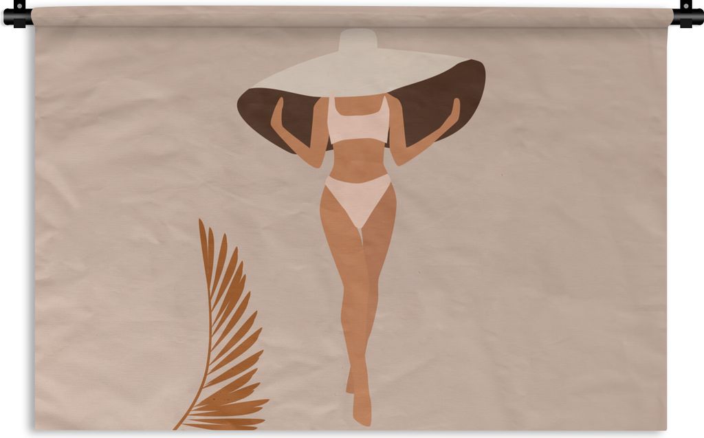 MuchoWow Wandteppich Wandbehang Sommer - Hut - Bikini 120x80 cm Tapisserie Dekoration Wandtuch - Wanddekorationen - Wandtücher