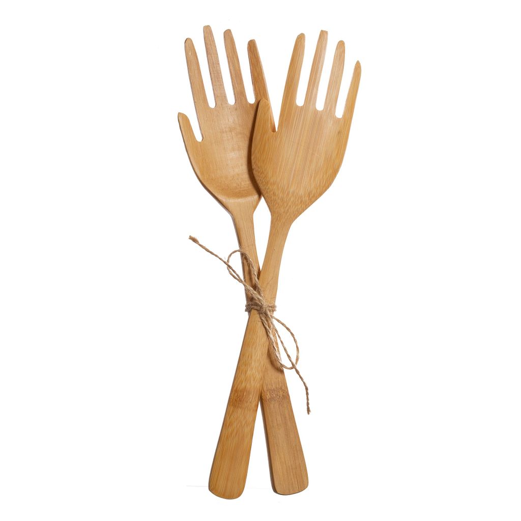 Salatbesteck Hände Bambus 2-tlg. Länge ca. 30 cm Holz Produktbild 