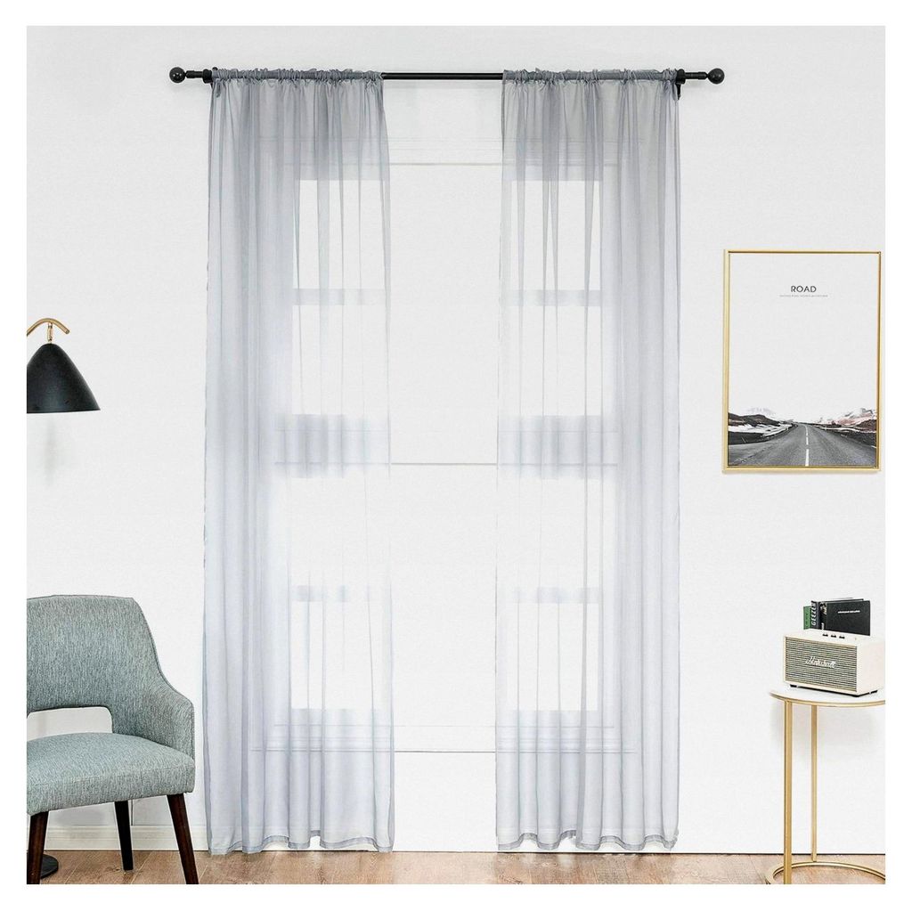 Kürzere transparente Vorhänge mit Kräuselband, 2er Set für Wohnzimmer, Schlafzimmer und Kinderzimmer, Grau, 140x245cm (BxH)