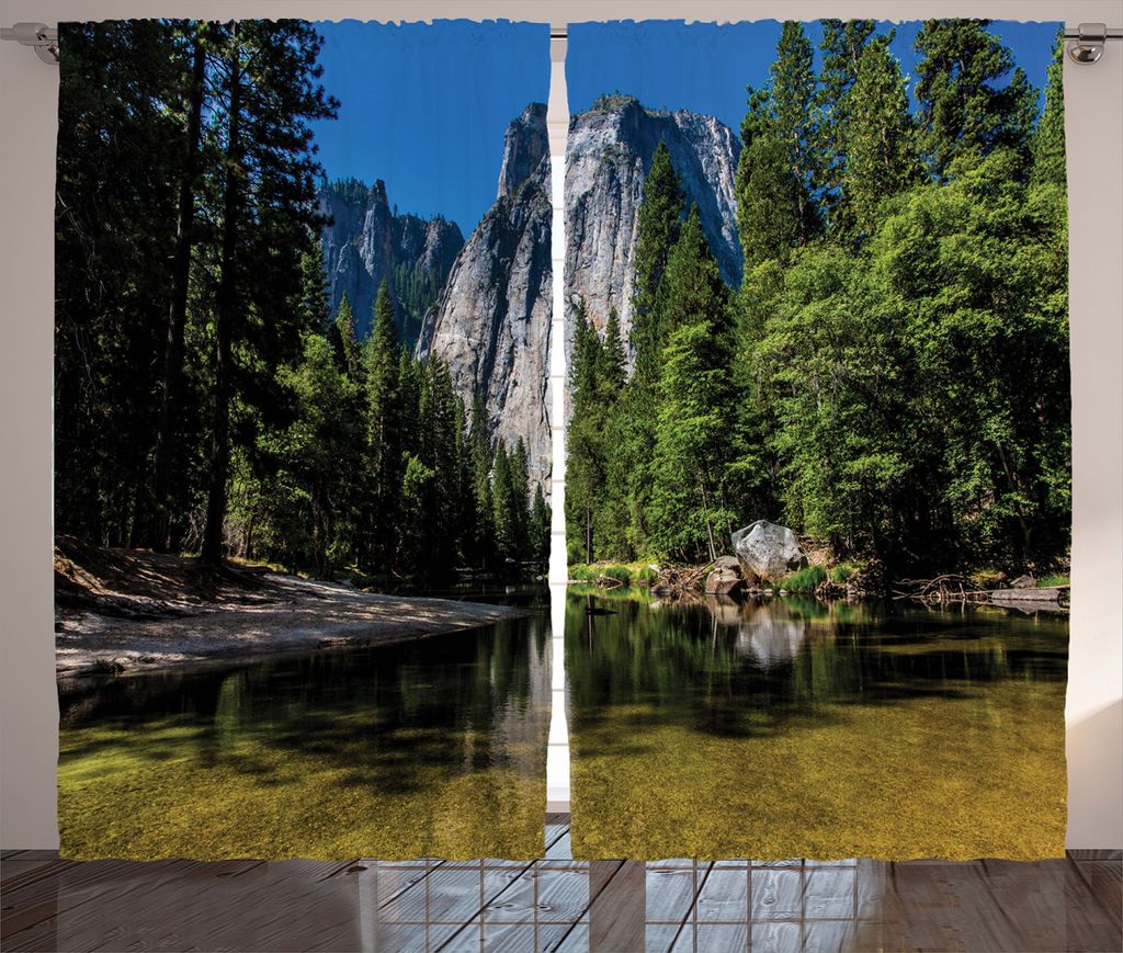 ABAKUHAUS Natur Rustikaler Vorhang, Granit-Klippen-Fluss, Wohnzimmer Universalband Gardinen mit Schlaufen und Haken, 280 x 225 cm, Grün blau