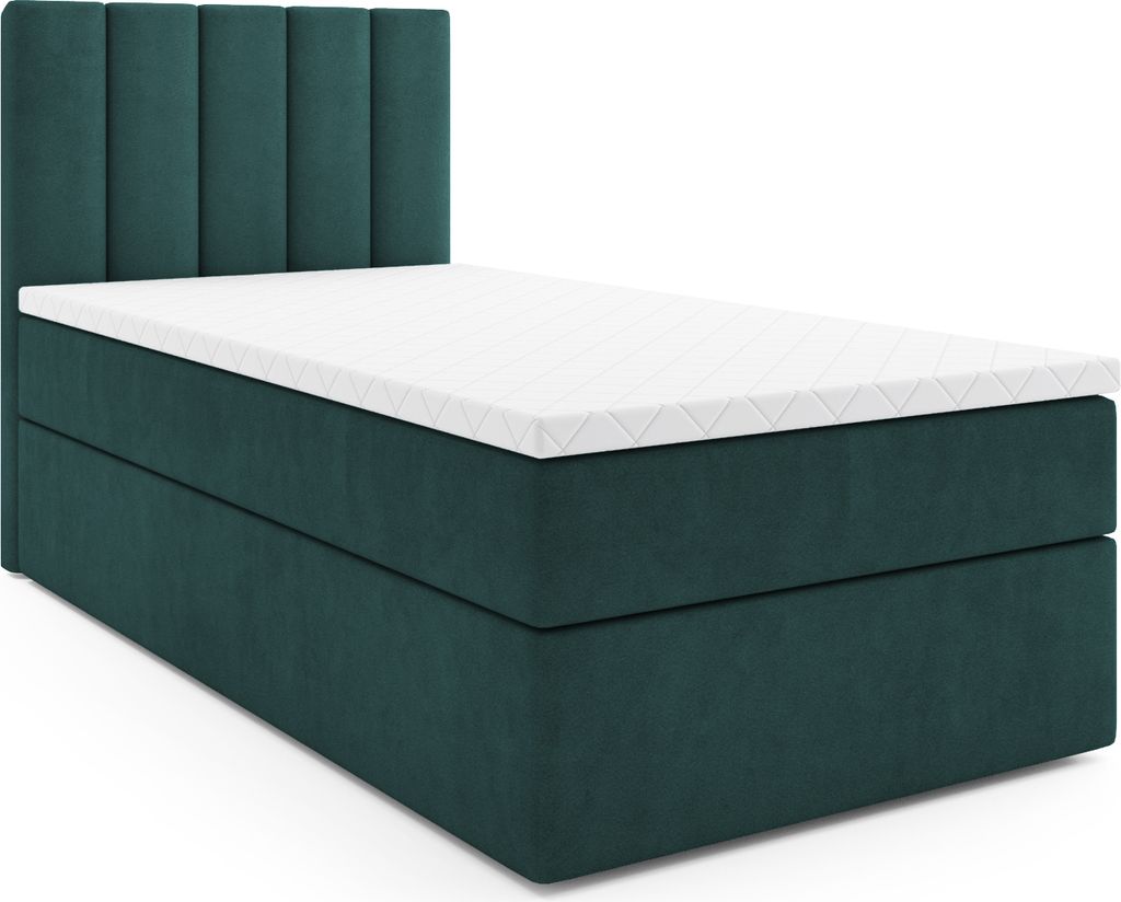 MR GROUP Boxspringbett LATINA MINI 90x200 links Kinderbett Jugendbett Einzelbetten Bett mit Stauraum Polsterbett Matratze Topper H3 Schlafzimmer grün