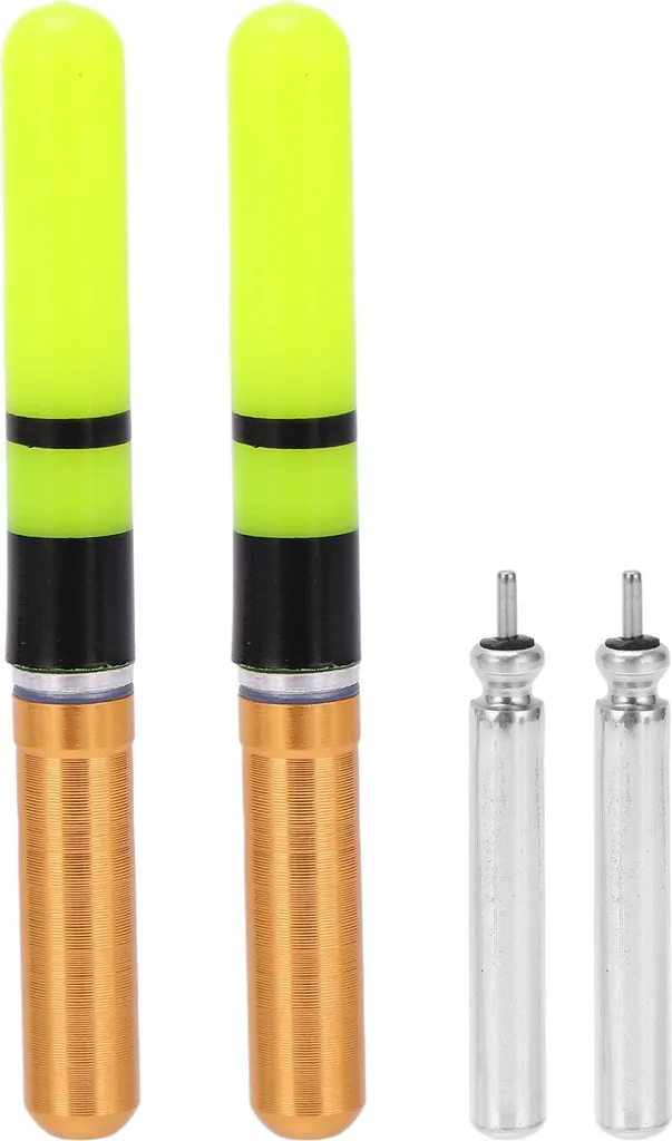 2 Pezzi Galleggiante Pesca Notturna Oro - Bobber LED con Batteria CR425