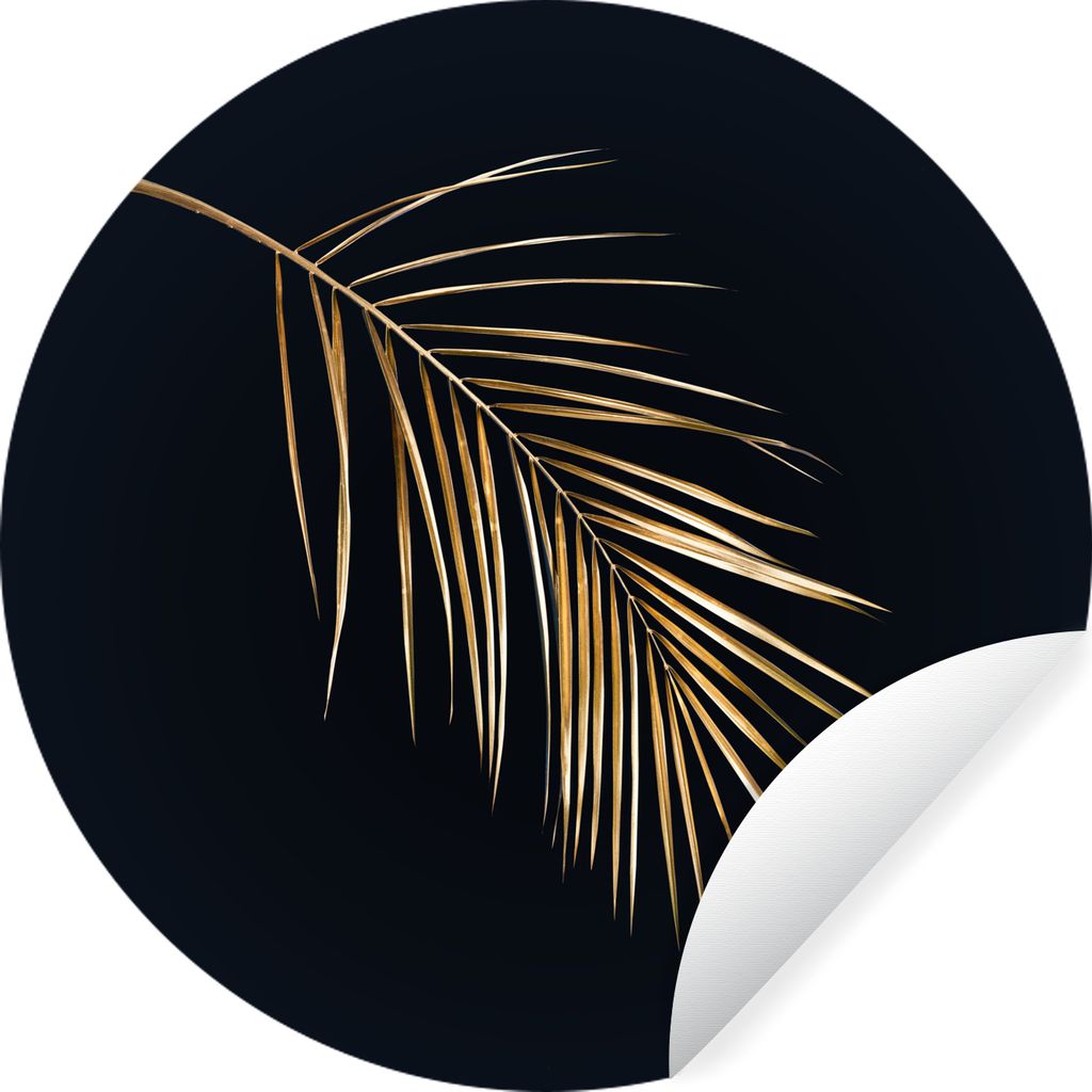 MuchoWow Runde Wandtattoo - Wandsticker Tapete Aufkleber Pflanzen - Gold - Schwarz - Blätter - Luxus Ø 30 cm Selbstklebend und Repositionierbar...