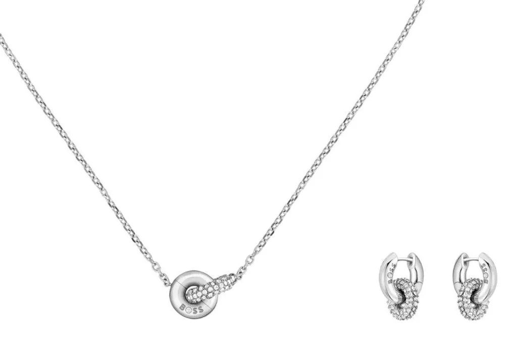 Parure de bijoux en acier inoxydable : collier et boucles assortis