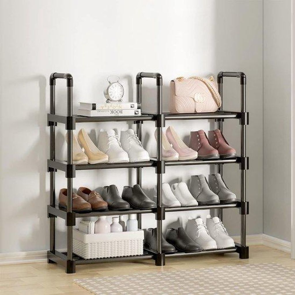 Vertikales Schuhregal 4 Ebenen, Metall, schmal, stapelbar