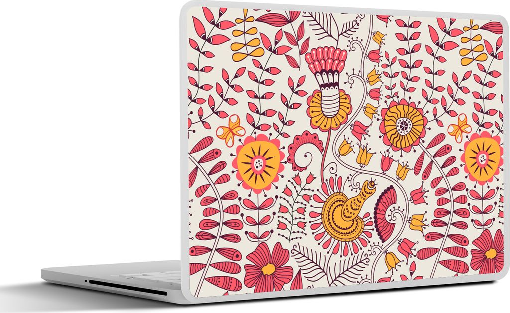 MuchoWow Laptop Aufkleber Sticker Cover Blumen - Design - Rosa - Orange 40x30 cm - Laptop Dekoration - Selbstklebend