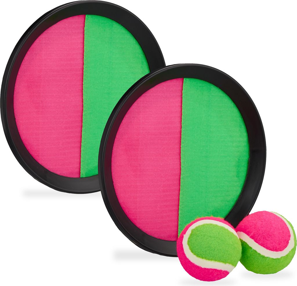 Relaxdays Klettballspiel Set, 2 Bälle & 2 Handfänger, Klett Produktbild 