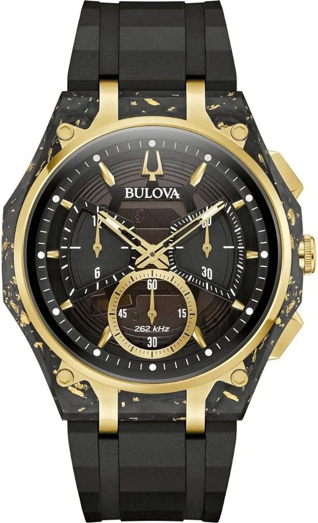 Bulova 98A328 Herrenuhr Chronograph Curv Schwarz/Goldfarben
