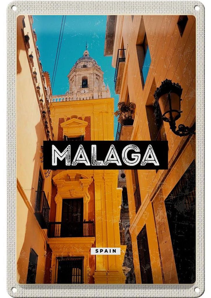 Blechschild Reise 20x30cm Malaga Spain Altstadt Retro