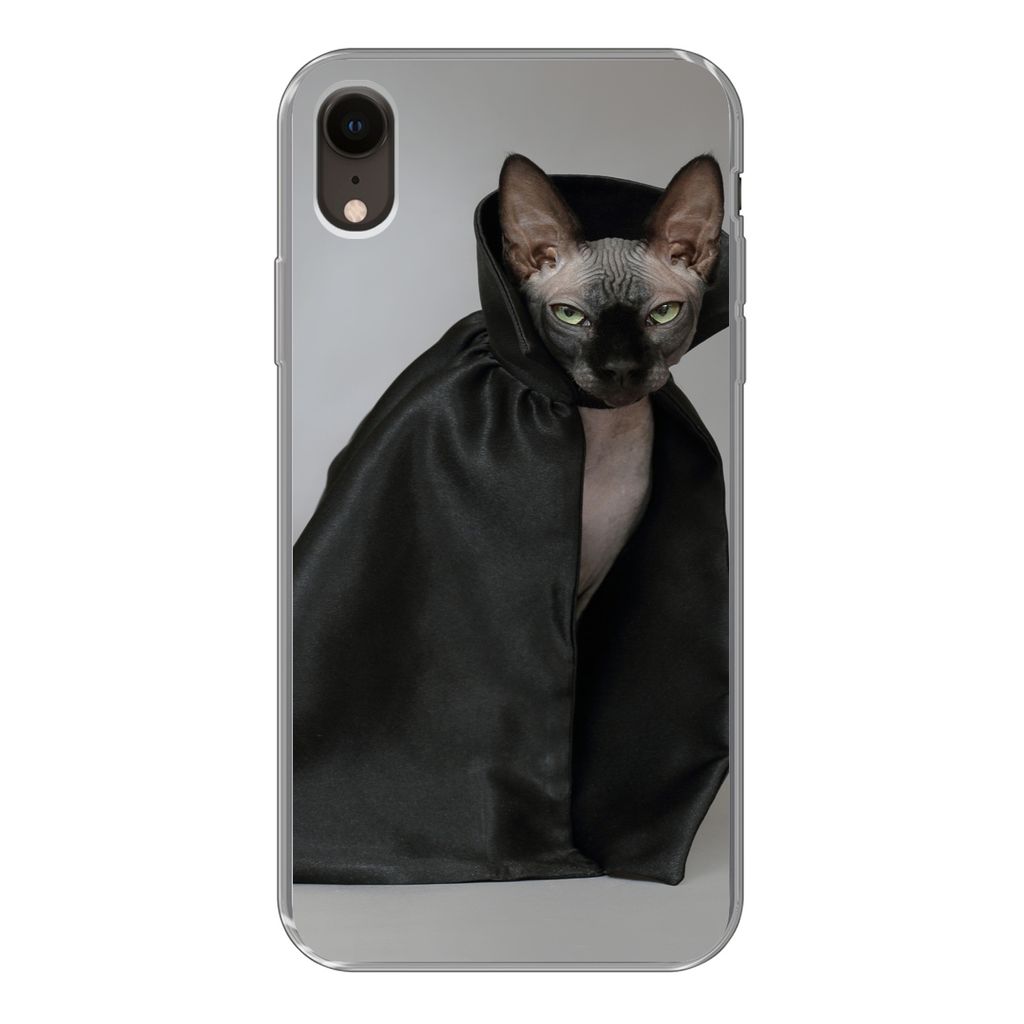 MuchoWow Handyhülle Schutzhülle Hülle für iPhone XR Katze - Umhang - Schwarz Silikon Softcase Handy Hülle - Schutzdeckel