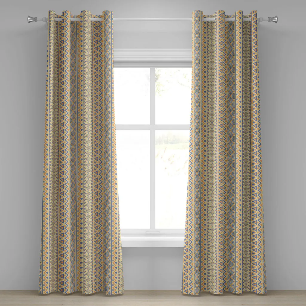 Rideau Salon Ethnique Rituel Indien Jaune Bleu 2 Panneaux 280 x 245 cm