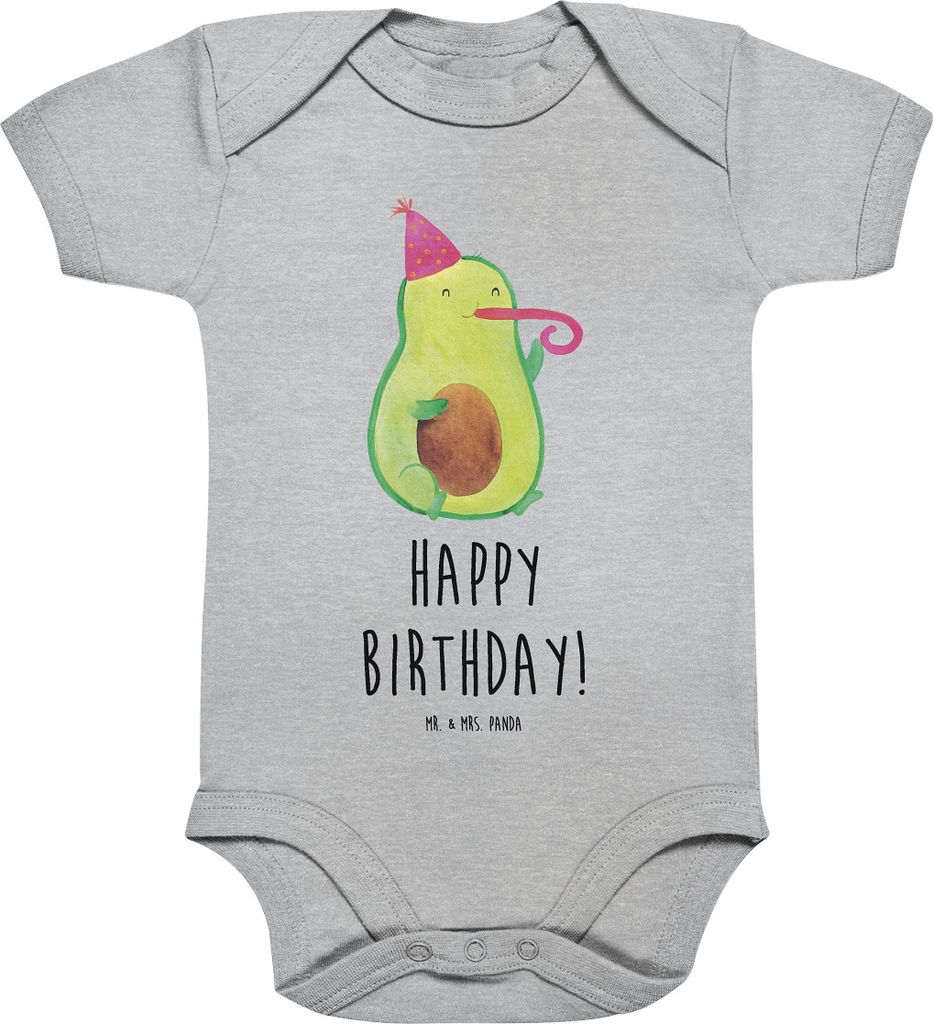 Mr. & Mrs. Panda overall baby Avocado Geburtstag 1. - 3. Monat - Heather Grey - Geschenk, Babybody, Frucht, babykleidung body, Einteiler, Happy Bir...