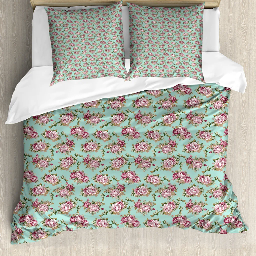 Parure de Lit Simple 155x220 cm à Motif Floral Pastel et Romantique
