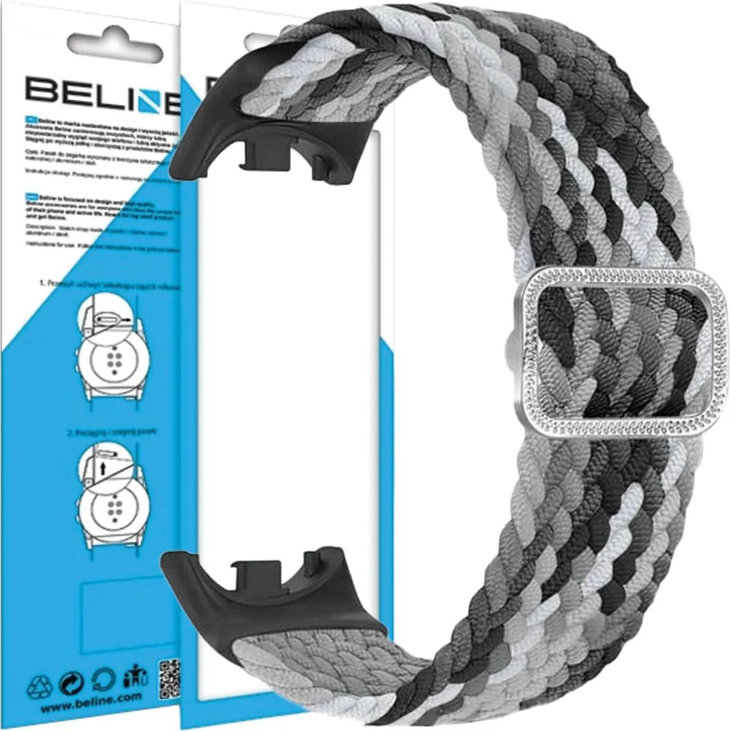 Cinturino Beline Mi Band 9/8 Nylon Nero-Bianco/Nero-Bianco