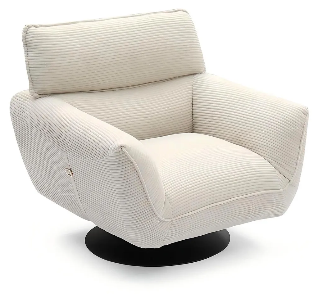 Fauteuil pivotant salon Ghislain velours crème pour lecture et détente