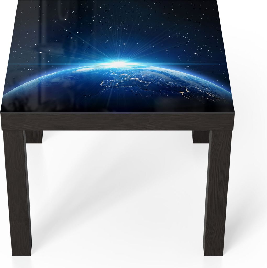 DEQORI Couchtisch 55x55 cm Schwarz 'Sonnenaufgang im All' Glas Beistelltisch