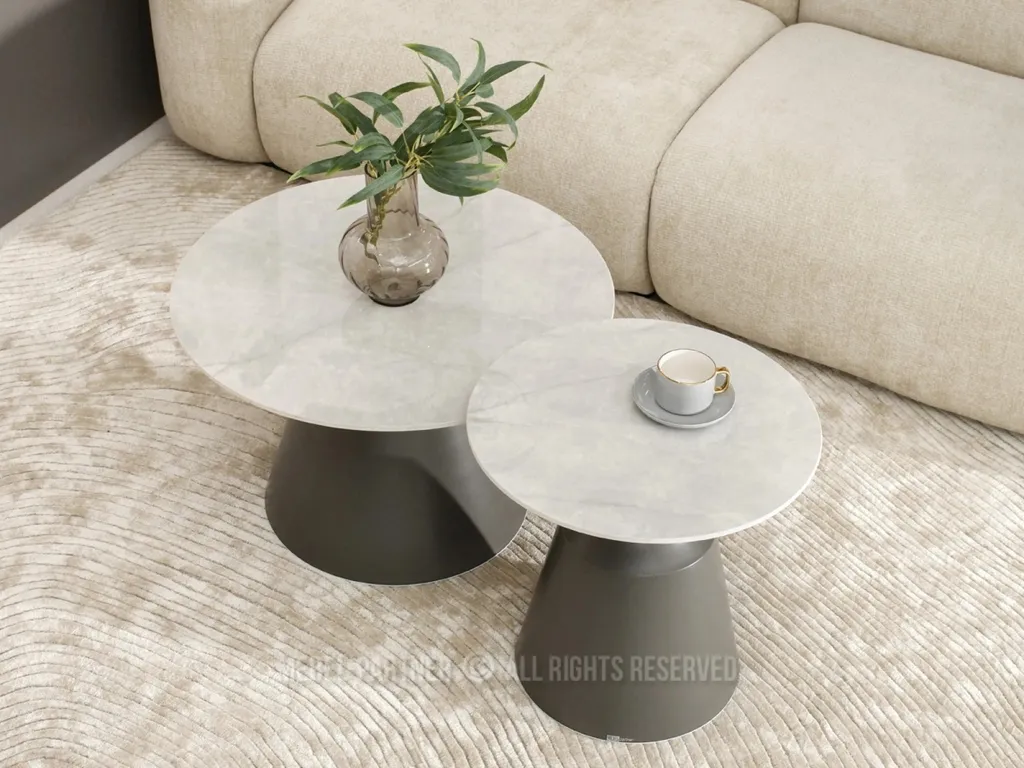Table basse ronde GATOR marbre gris et structure grise anthracite - 3