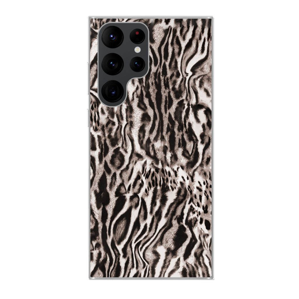 MuchoWow Handyhülle Schutzhülle Hülle für Samsung Galaxy S22 Ultra Pantherdruck - Formen - Schwarz - Braun Silikon Softcase Handy Hülle - Ab...