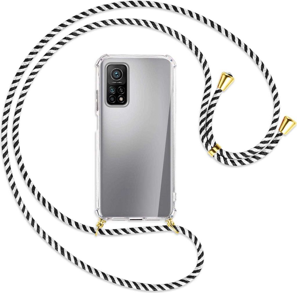 Handykette Backcover-Schutzhülle mit Band (Metall goldfarben) für Xiaomi Mi 10T (Pro) 5G - schwarz/weiß gestreift