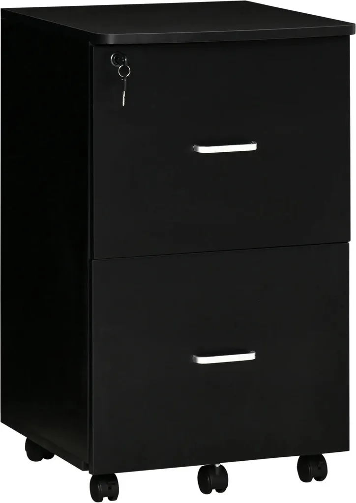 Commode de bureau noire à 2 tiroirs pour dossiers - 43x45x72 cm - SÉRIE PRO