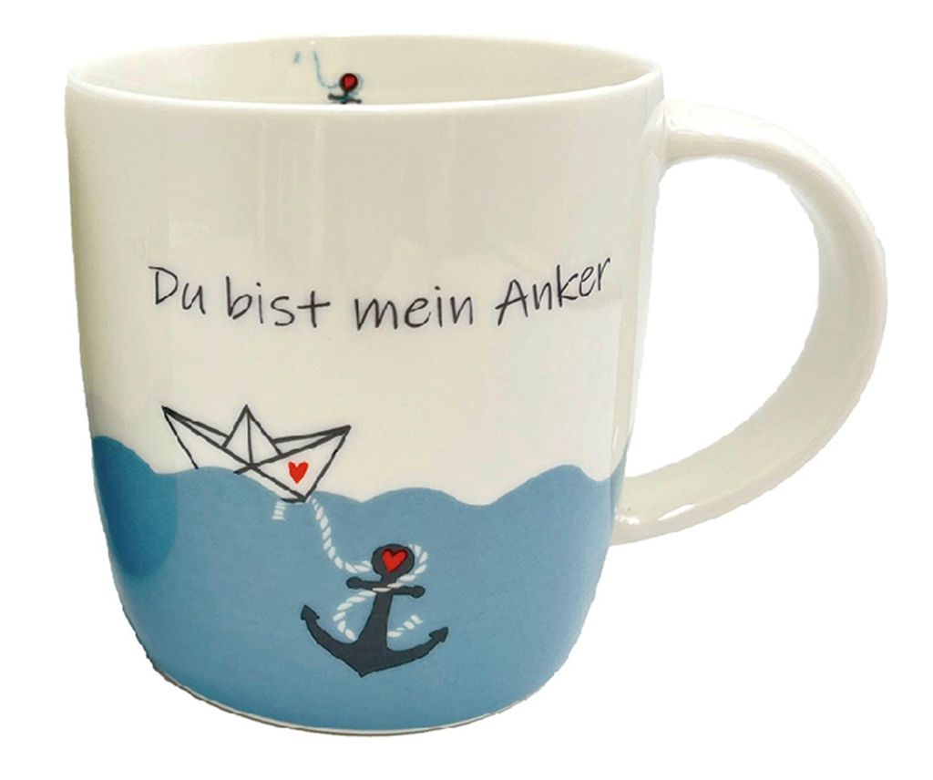 Gilde - 59736 - Kaffeebecher, Tasse, Maritim, Mit Spruch: Du bist mein Anker, Porzellan, 8,5cm x 12cm x 9cm, 380ml